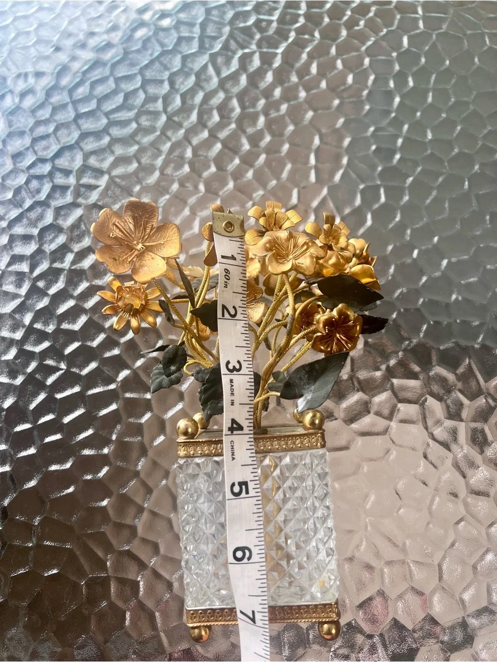vintage Baccarat Style like French Crystal Gilt & Patinated Bronze Floral